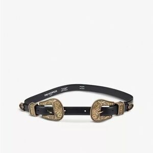 The Kooples Western Double Buckle Black Leather Belt